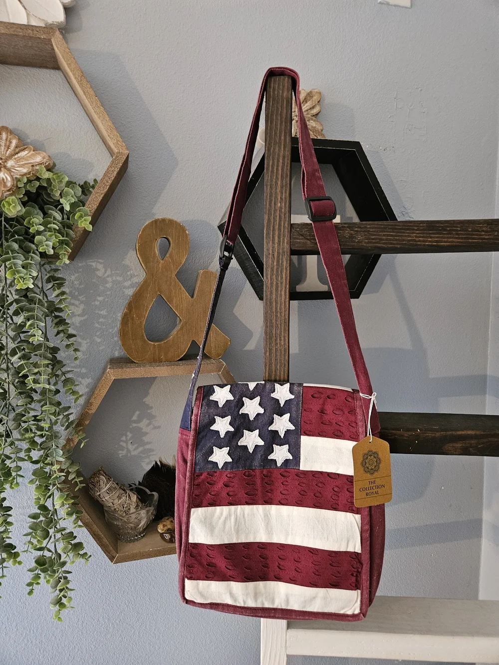 Patchwork Boho USA Flag Crossbody Messenger Bag Nepal NWT